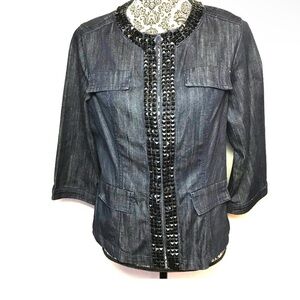 Dark fitted denim jacket with embellishments size M